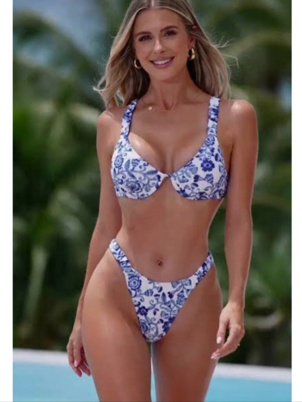 Blue And White Floral Push Up Bikini